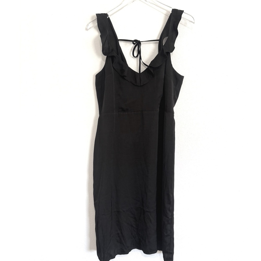 ModCloth Black Ruffle Strap Midi Dress with‎ Tie Back Detail
